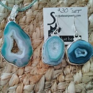 Drusy Agate pendant & earrings NEW WOT